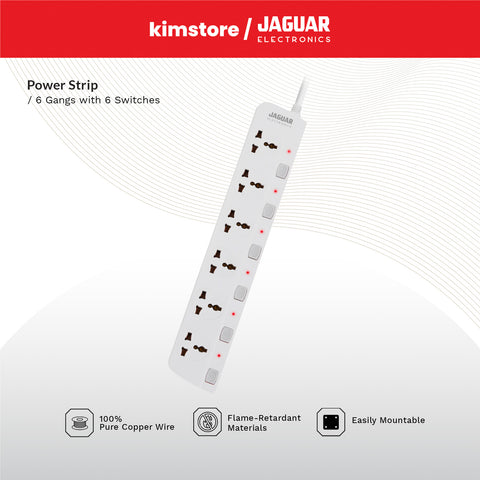 Jaguar Electronics Power Strip 6-Gang with 6 Switches