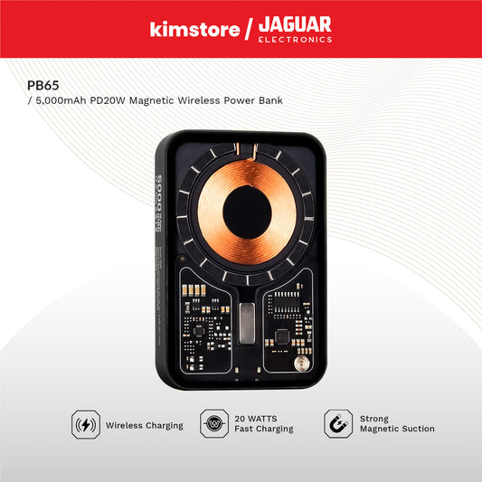 Jaguar Electronics Magnetic Wireless Power Bank PB65 PD20W Fast Charging 5000mAh