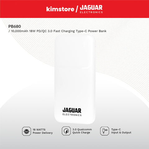 Jaguar Electronics PB680 V2 10000mAh Power Bank 18W PD/QC 3.0 Fast Charging