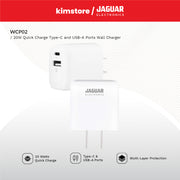 jaguar electronics wcp02 wall charger 20w quick charge type c and usb a ports white