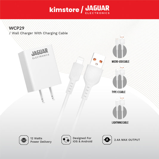 Jaguar Electronics WCP29 2.4A Wall Charger with Charging Cable