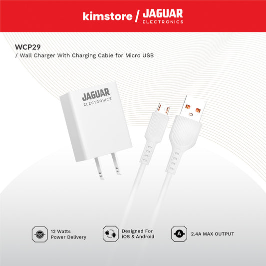 Jaguar Electronics WCP29 2.4A Wall Charger with Charging Cable