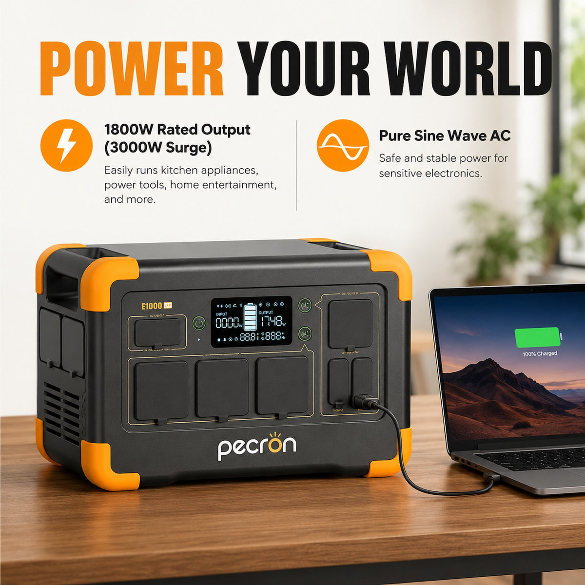 Pecron E1000LFP 1024Wh/1800W Portable Power Station with 5 AC Outlets