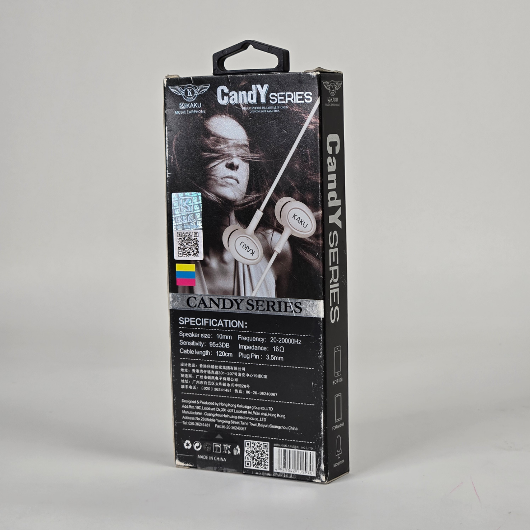 kaku fashion candy series wired control earphones white