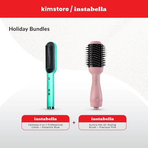 Holiday Bundle:  Instabella Fantasia 2-in-1 Professional Straightening & Curling Comb HB-476 + Instabella Aurora Hot Air Styling Brush HB-475