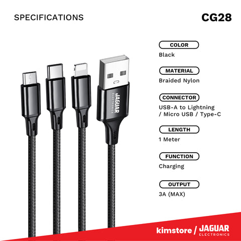 Jaguar Electronics CG28 1.5A - 2.8A 1 Meter Fast Charging 3-in-1 Cable