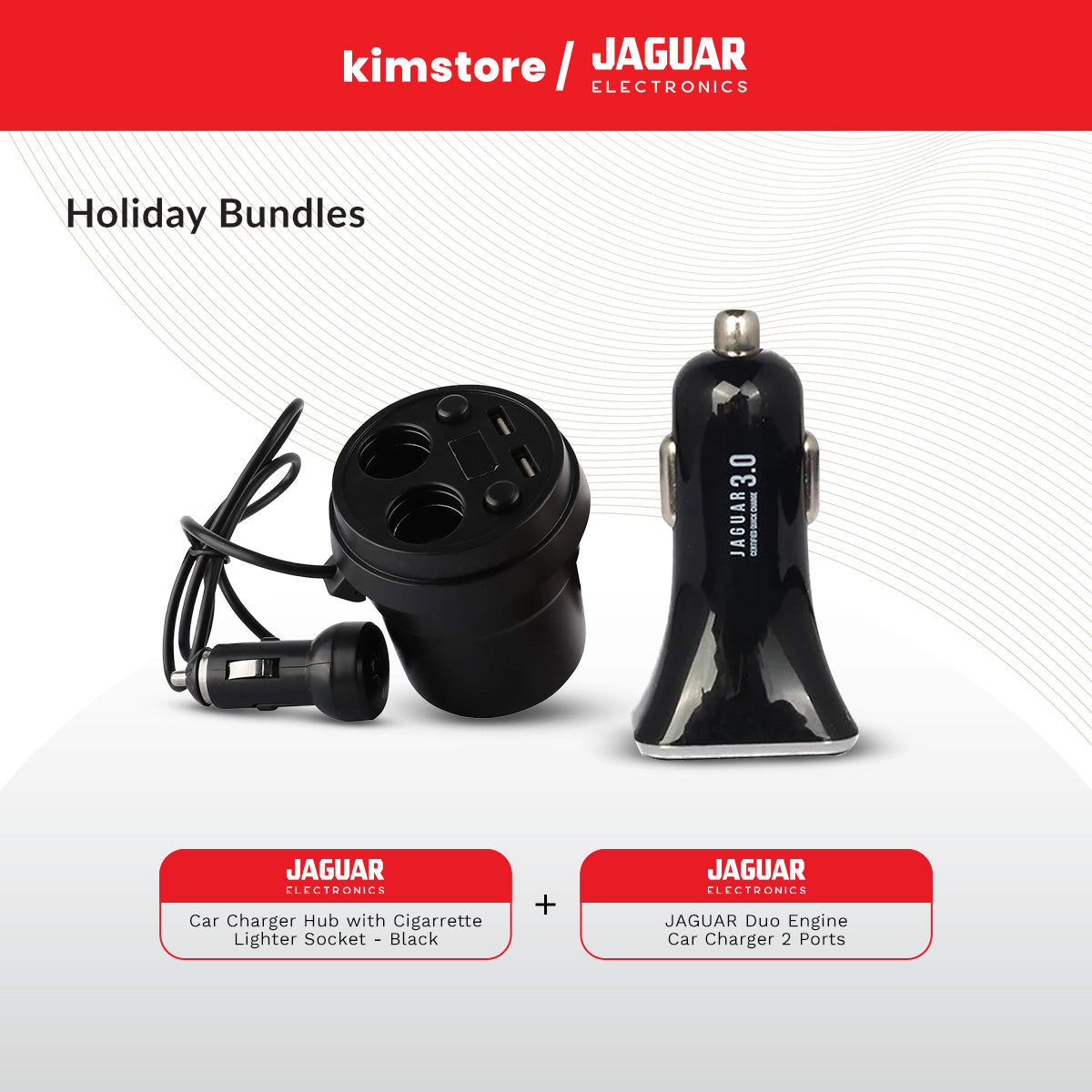 Holiday Bundle: Jaguar Car Charger Hub with Cigarrette Lighter Socket + Jaguar Duo Engine Car Charger 2 Ports