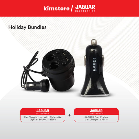Holiday Bundle: Jaguar Car Charger Hub with Cigarrette Lighter Socket + Jaguar Duo Engine Car Charger 2 Ports