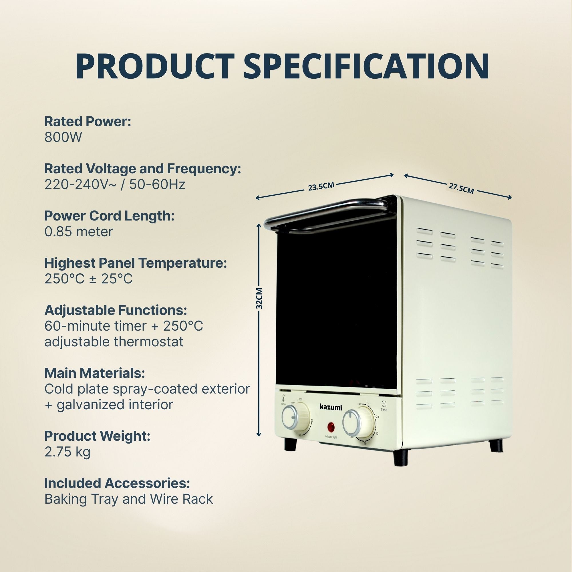 Kazumi KZ-VO12CL 12L Vertical Oven