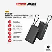 Jaguar Electronics PM189 20000mAh 65W PD/QC 3.0 Laptop Power Bank With Built-in Type-C Cable