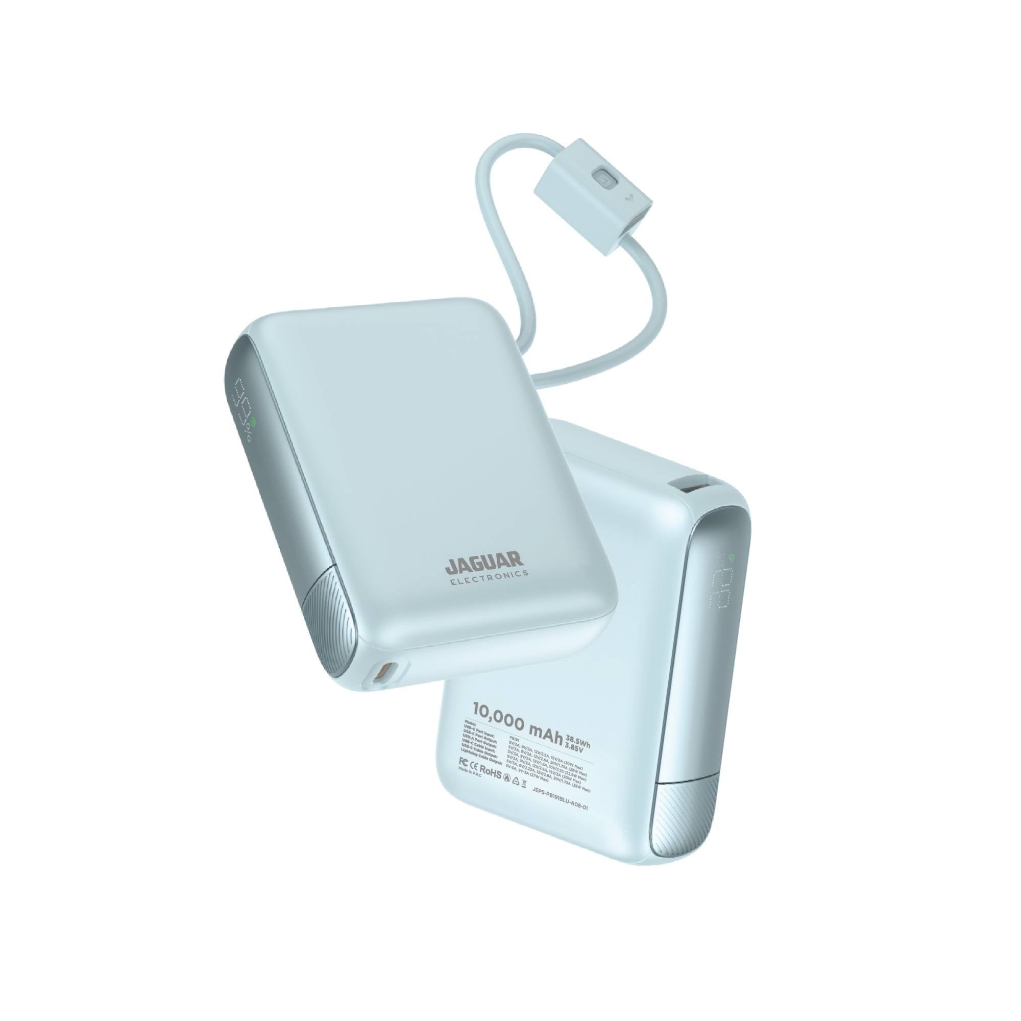 Jaguar Electronics PB191 10000mAh 35W PD/QC 3.0 Power Bank With Built-in Cables