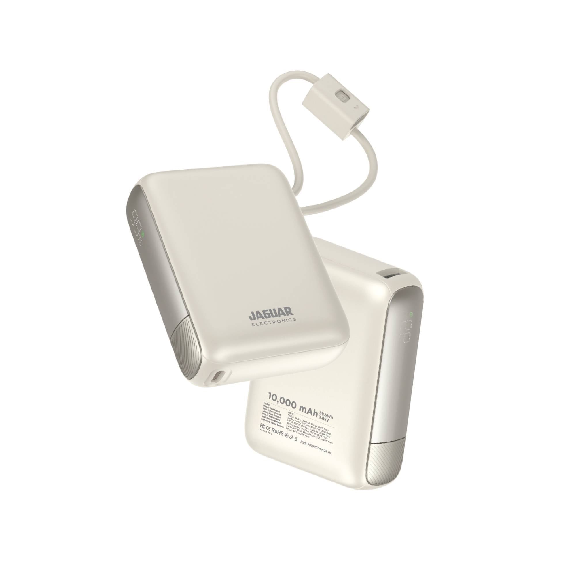Jaguar Electronics PB191 10000mAh 35W PD/QC 3.0 Power Bank With Built-in Cables