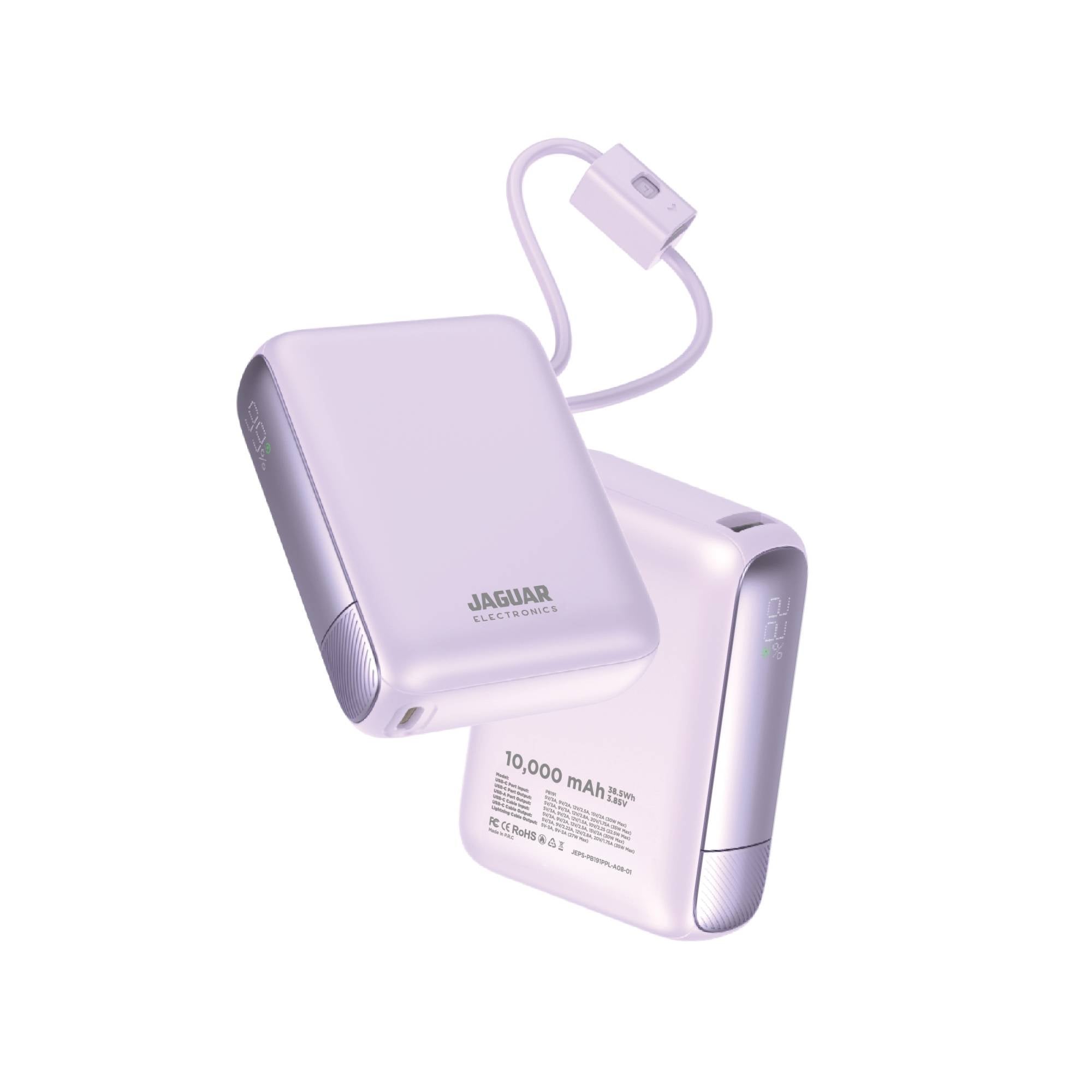 Jaguar Electronics PB191 10000mAh 35W PD/QC 3.0 Power Bank With Built-in Cables