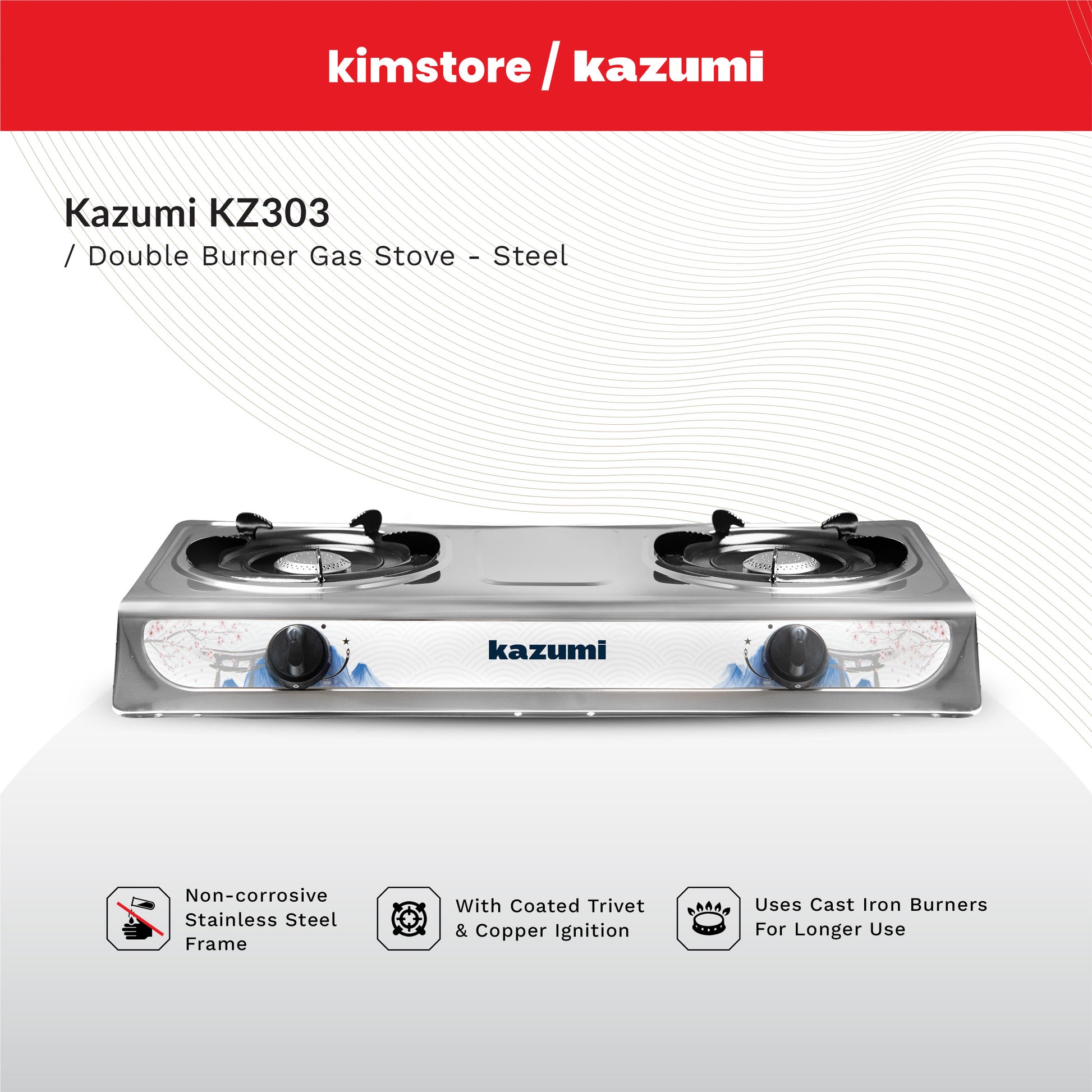 kazumi kz303 double burner gas stove steel