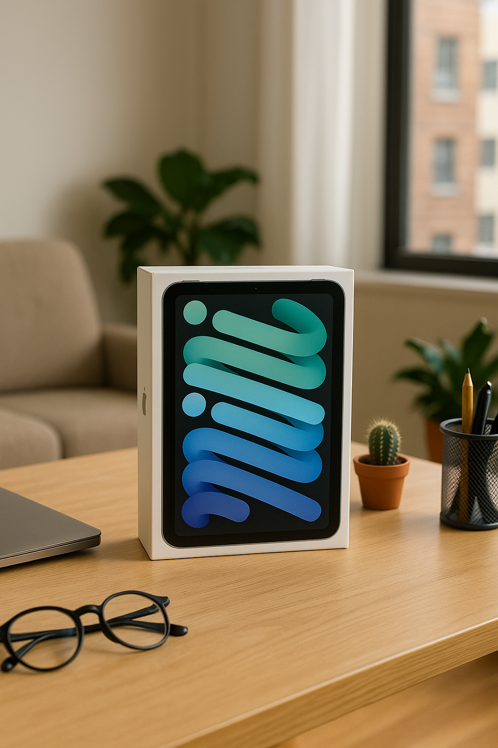 iPad in a home office setting.