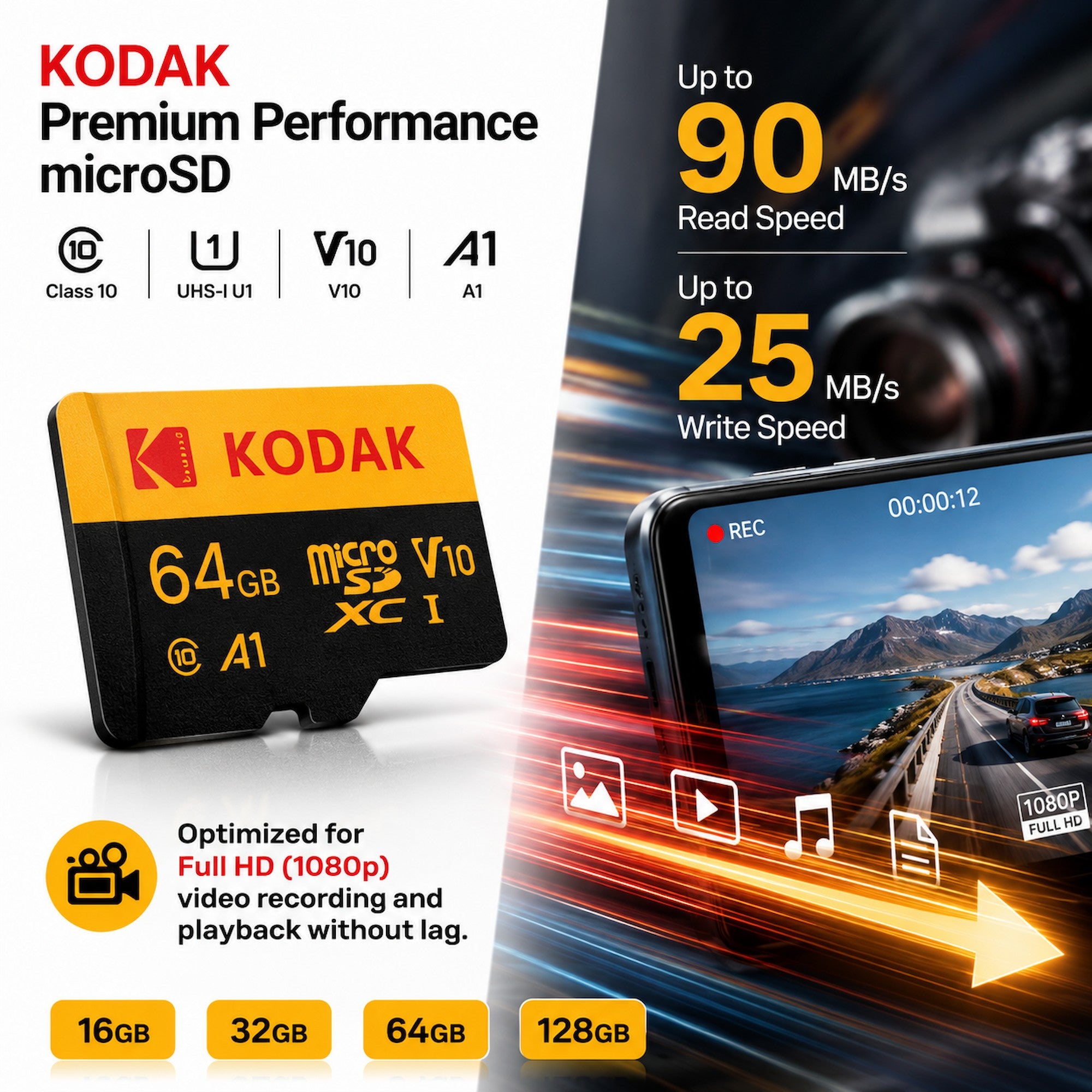 Kodak microSD Premium Performance Class 10 UHS-I U1 V10 A1