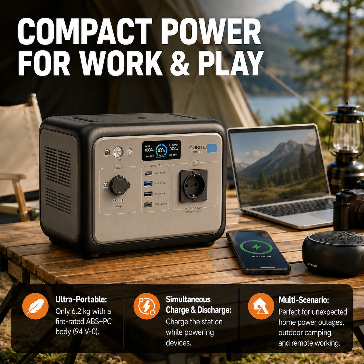 Oukitel P800E 512Wh/800W Portable Power Station with 1 AC Outlet