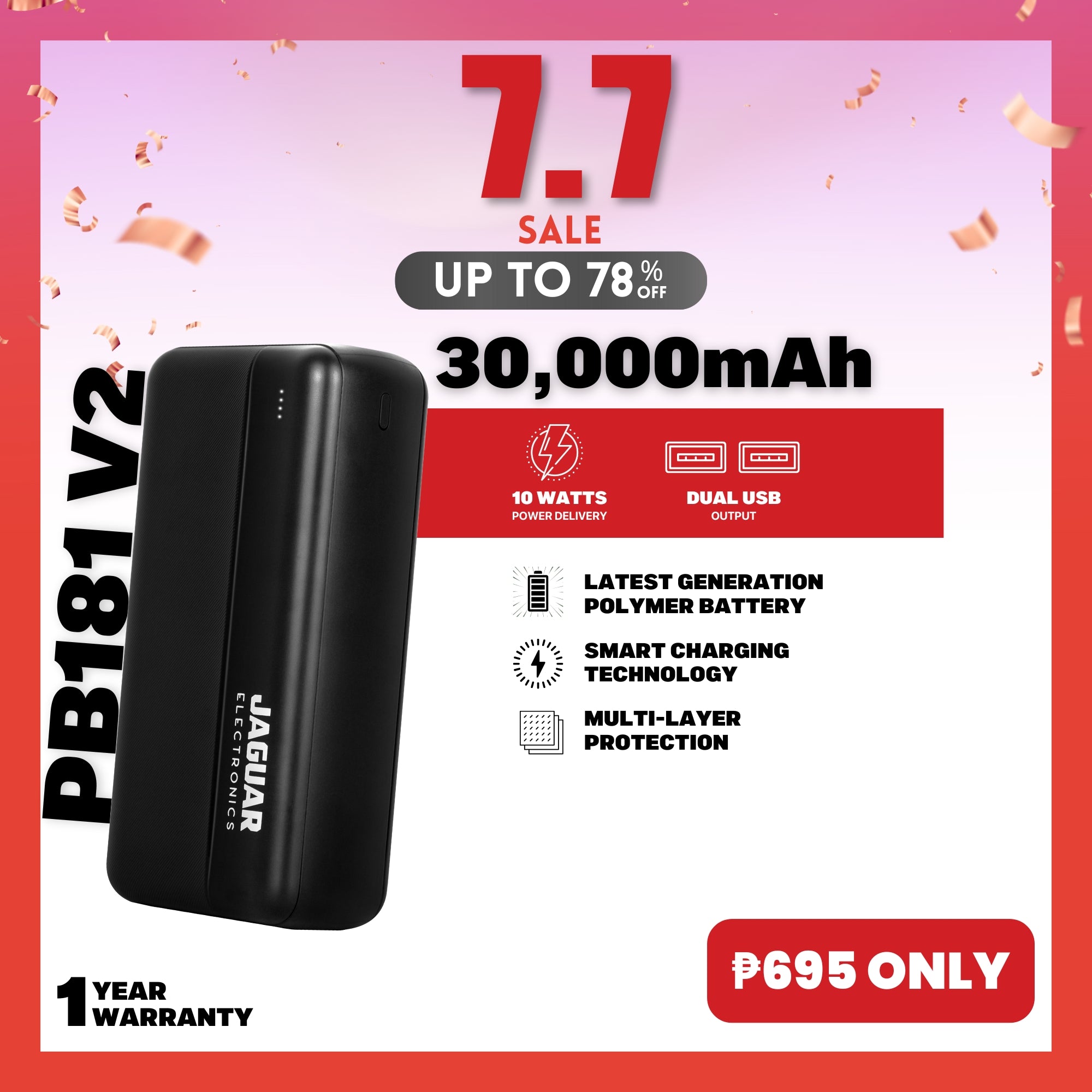 Jaguar Electronics PB181 V2 30000mAh Power Bank Dual USB Output