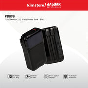 jaguar electronics pb898 10000mah 22.5w pd/qc 3.0 power bank with plug and built in cables black