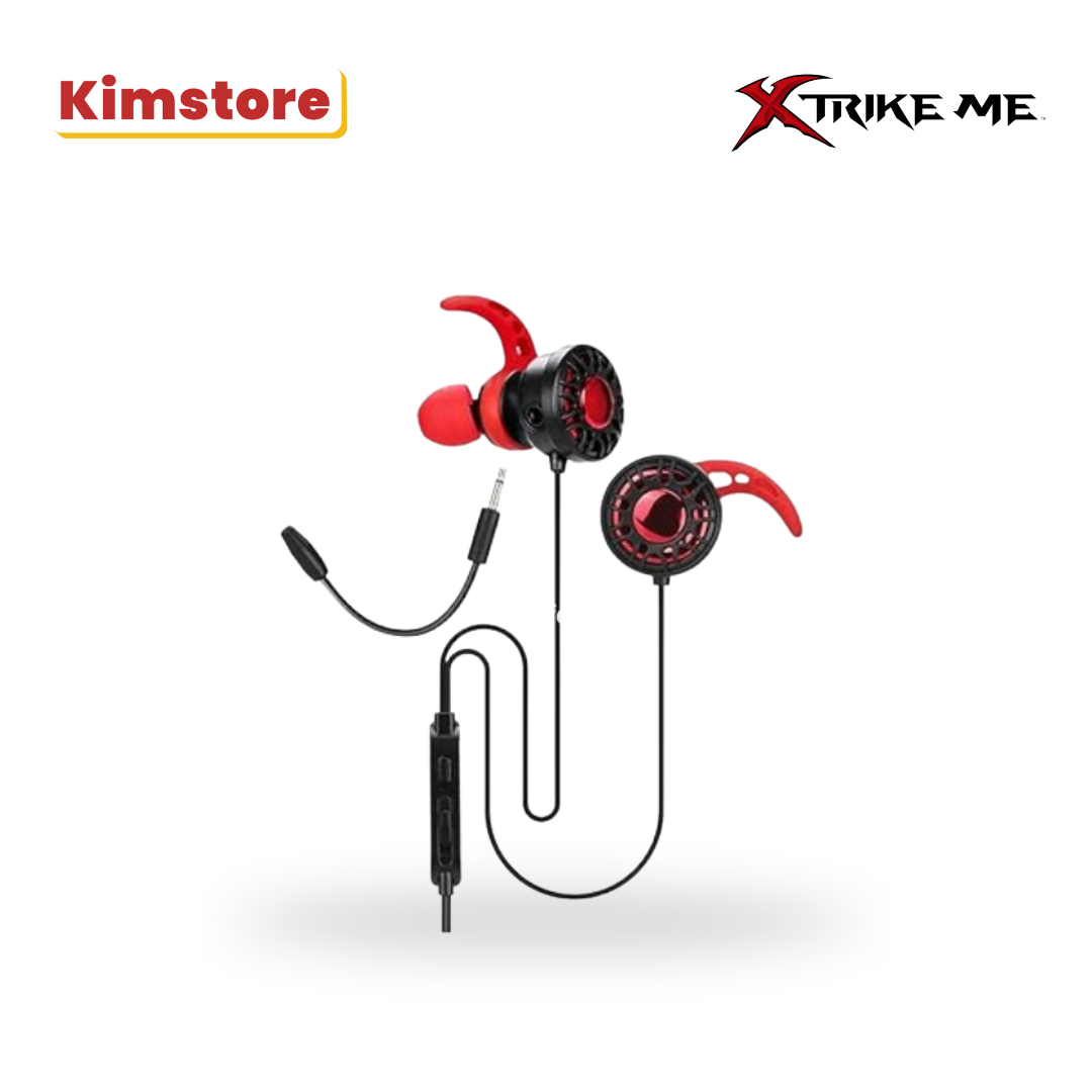 xtrike me multi platform, dual mic gaming earbuds ge 109 black and red