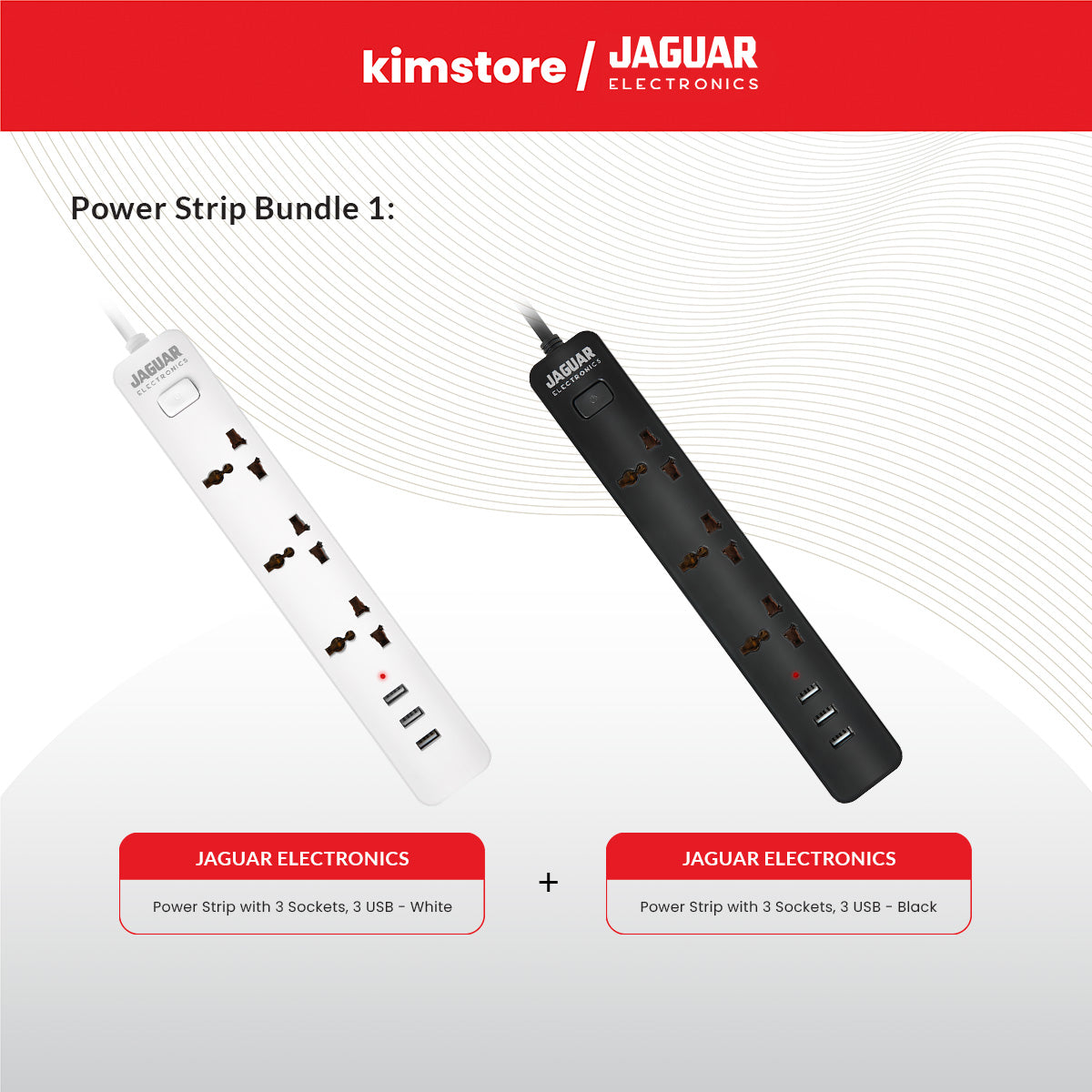 Jaguar Electronics Power Strip with 3 Sockets, 3 USB