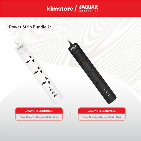 Jaguar Electronics  PS-33SA Power Strip with 3 Sockets, 3 USB