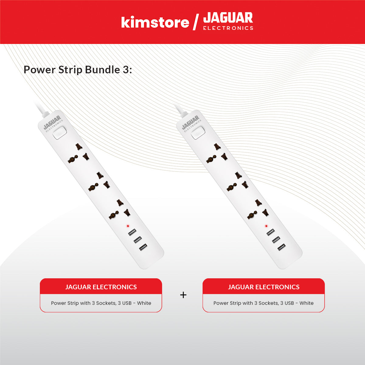Jaguar Electronics Power Strip with 3 Sockets, 3 USB