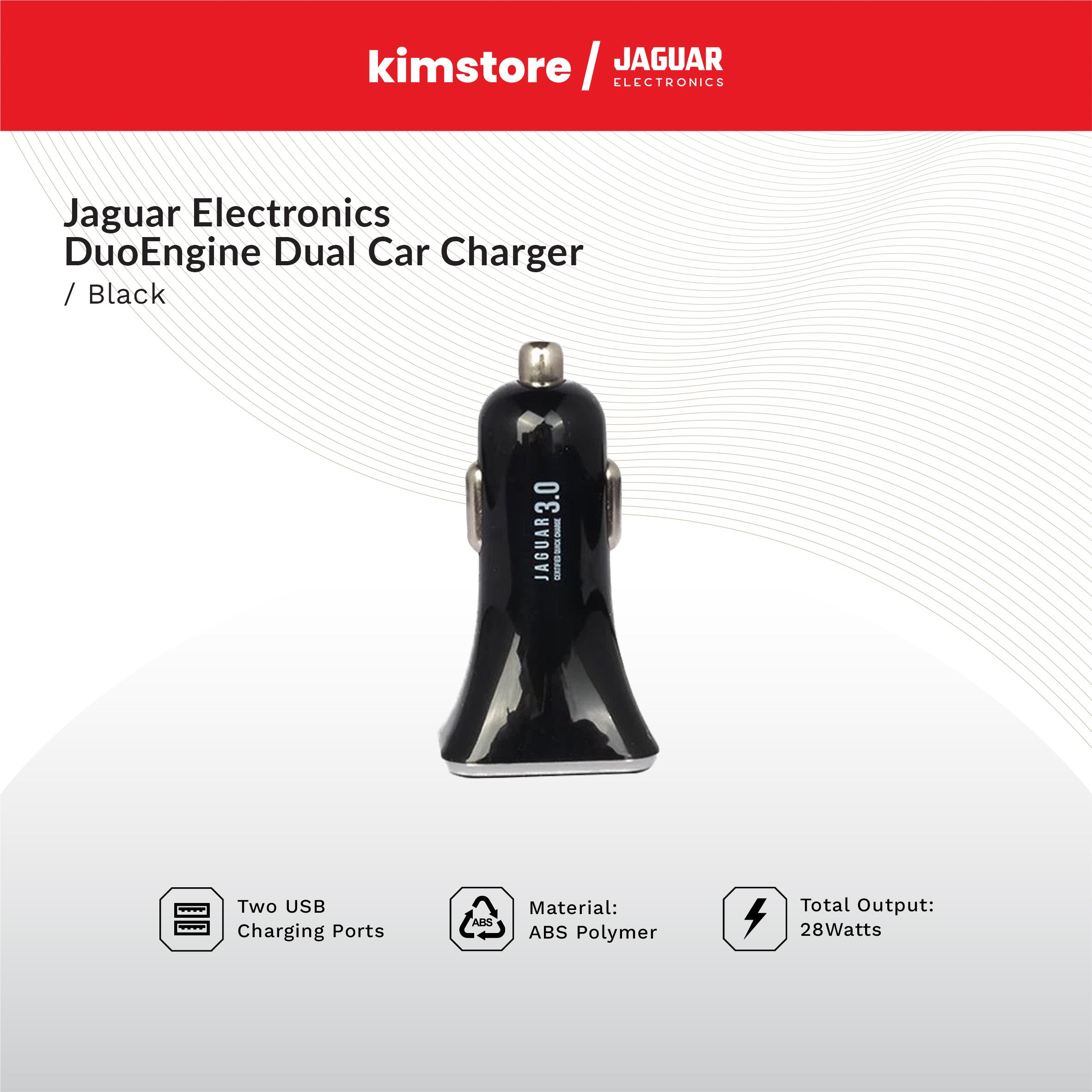 jaguar duo engine car charger 2 ports black