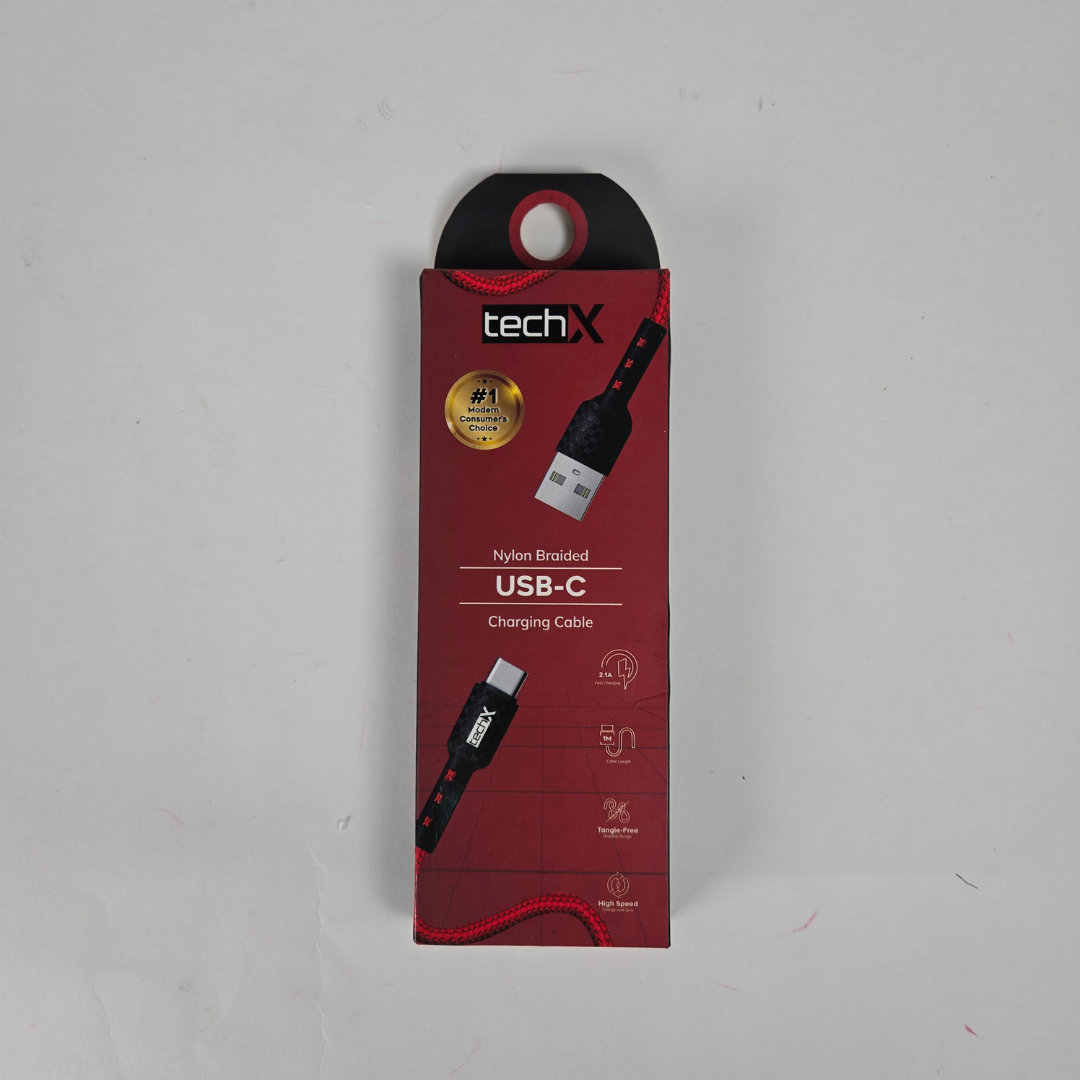 techx nylon braided usb c charging cable blue 7day wty