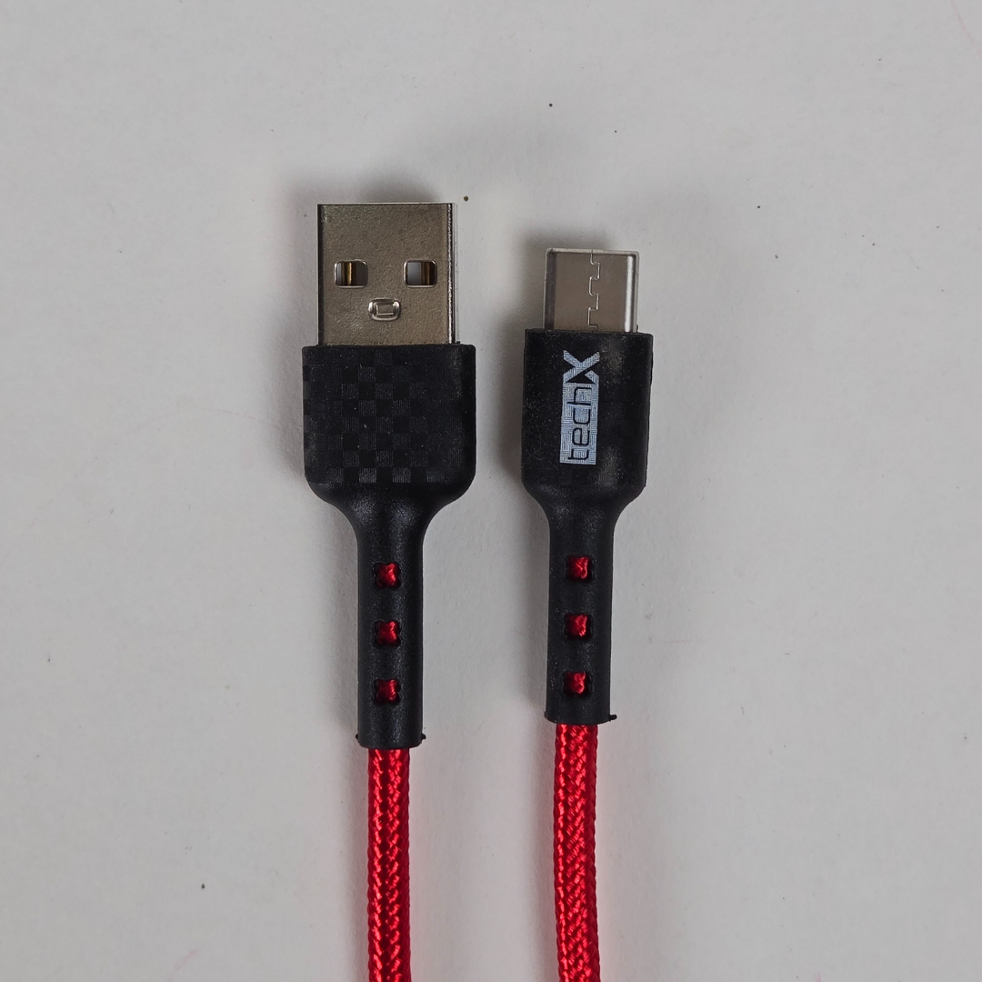 TECHX Nylon Braided USB-C Charging Cable - Red