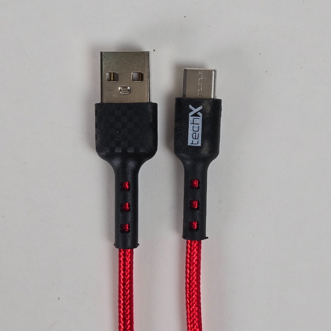 TECHX Nylon Braided USB-C Charging Cable - Red