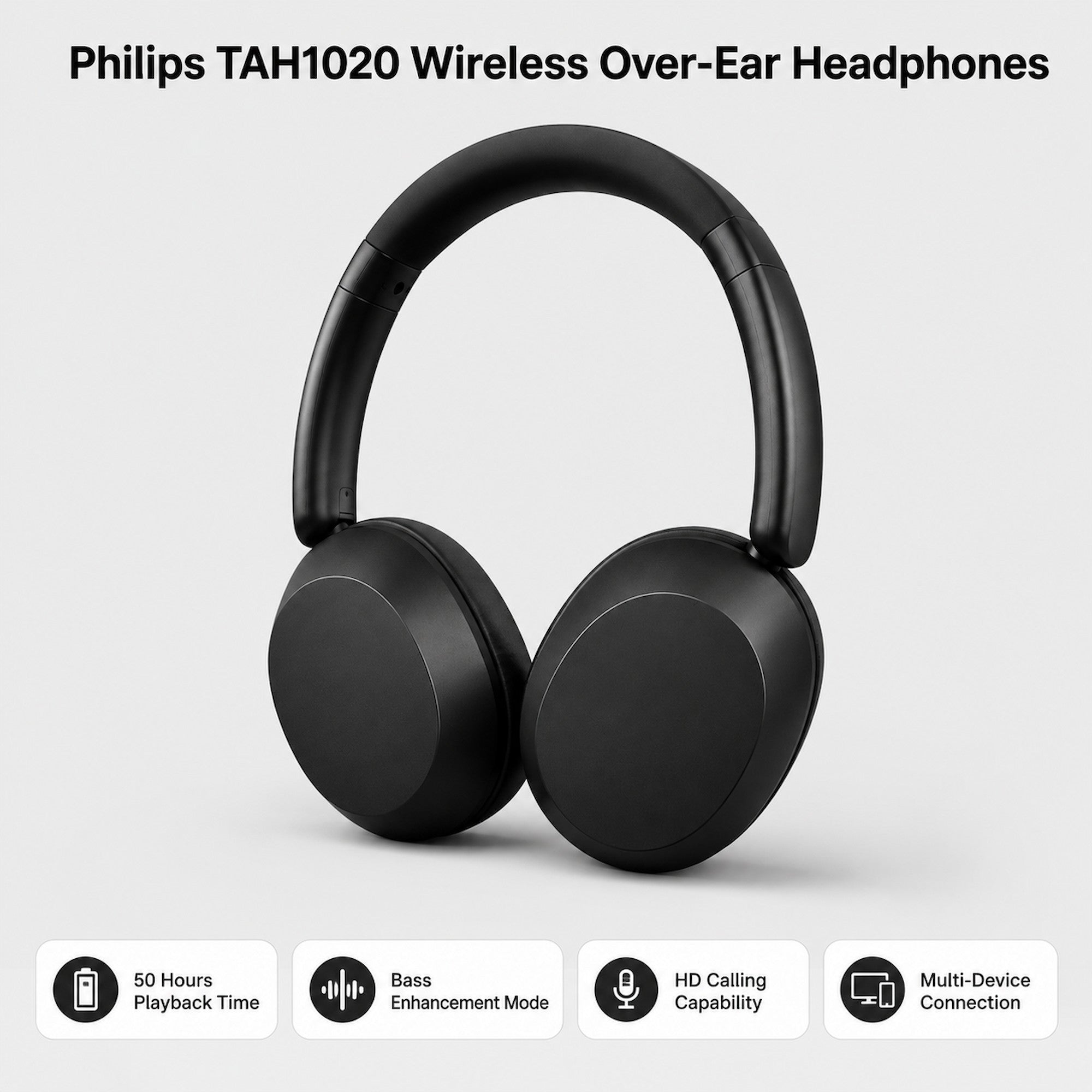 Philips TAH1020 Wireless Bluetooth Over-Ear Headphones Foldable with Microphone