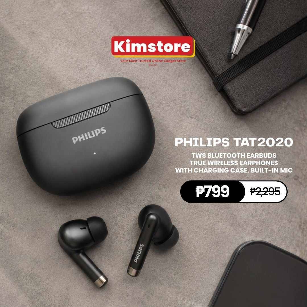 Philips TAT2020 TWS Bluetooth Earbuds True Wireless Earphones with Charging Case, Built-in Mic
