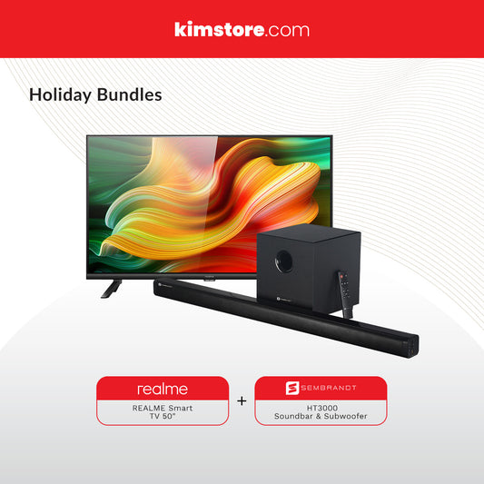 Holiday Bundle: Realme Smart TV 50" and Sembrandt HT3000 Soundbar & Sembrandt HT3000 Subwoofer