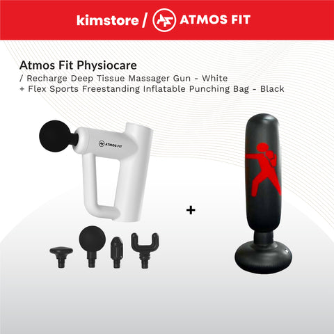 BUNDLE: Atmos Fit Physiocare Recharge Deep Tissue Massager Gun + Flex Sports Fitness Tools