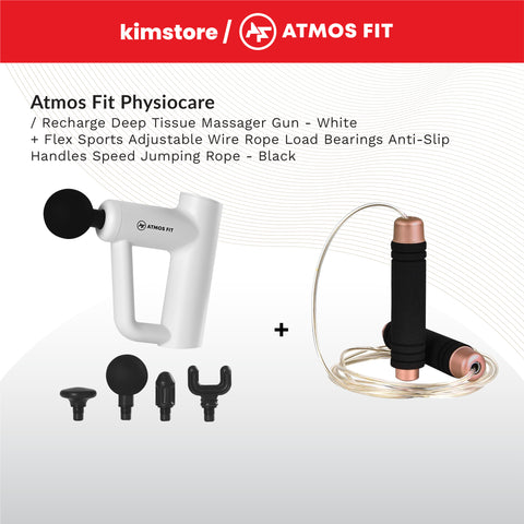 BUNDLE: Atmos Fit Physiocare Recharge Deep Tissue Massager Gun + Flex Sports Fitness Tools