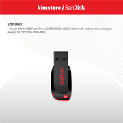 SanDisk Cruzer Blade USB Flash Drive, CZ50 128GB, USB2.0, Black with red accent, compact design, 5Y (SDCZ50-128G-B35)