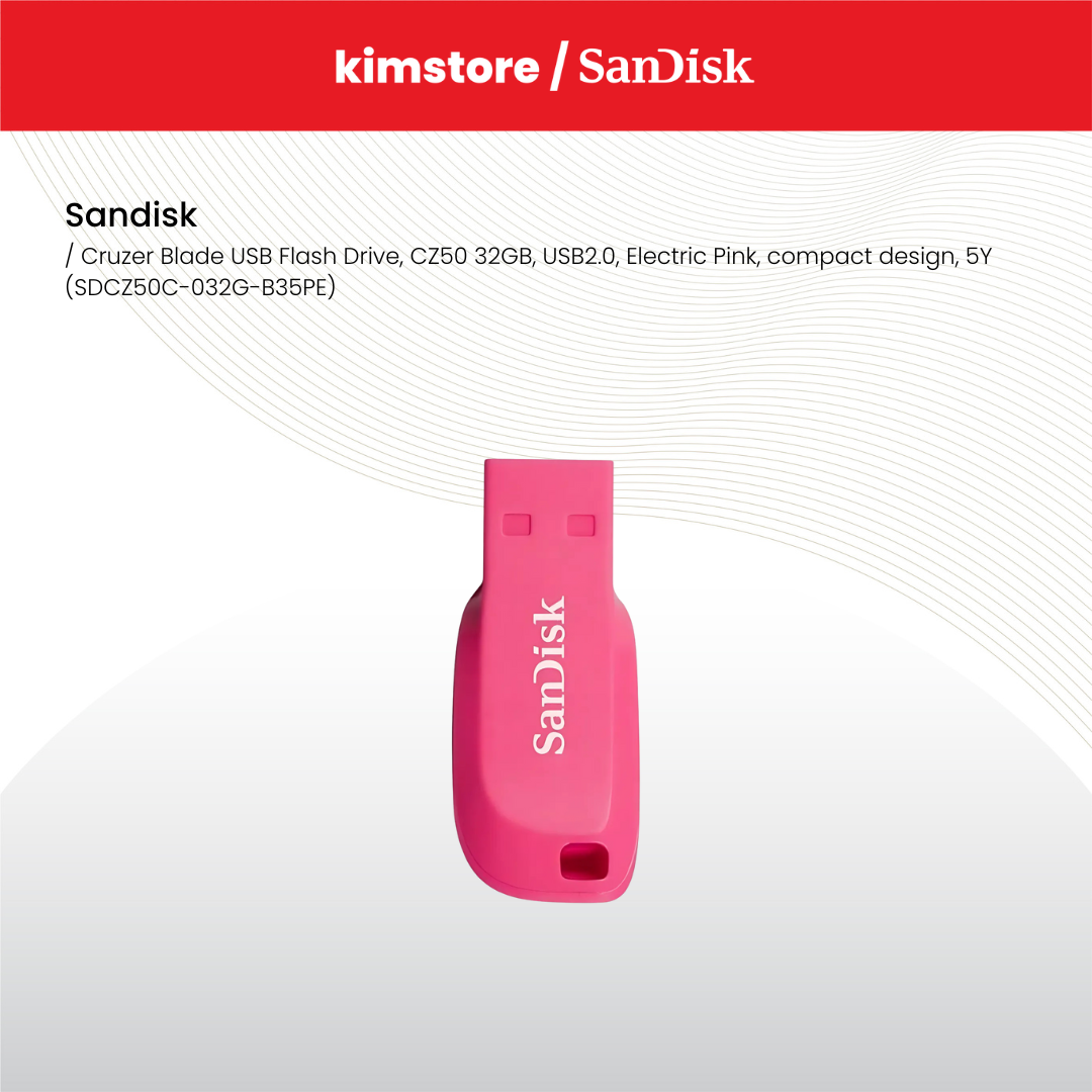 sandisk cruzer blade usb flash drive cz50 32gb usb2 0 electric pink compact design 5y sdcz50c 032g b35pe