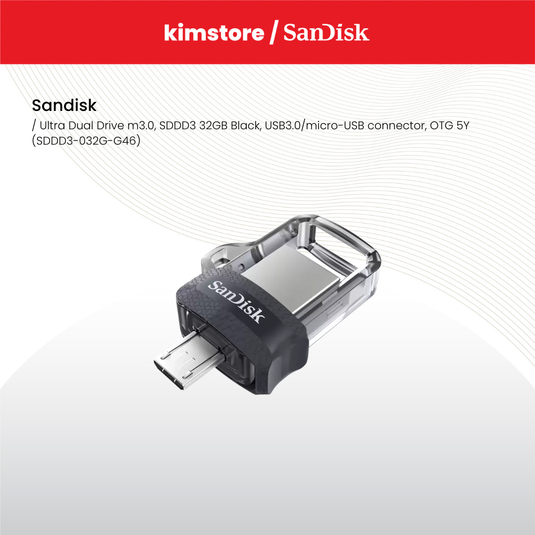 sandisk ultra dual drive m3 0 sddd3 32gb black usb3 0micro usb connector otg 5y sddd3 032g g46