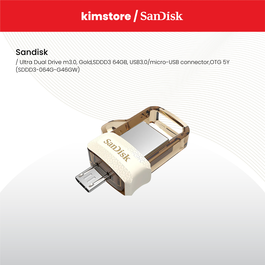 SanDisk Ultra Dual Drive m3.0, Gold,SDDD3 64GB, USB3.0/micro-USB connector,OTG 5Y (SDDD3-064G-G46GW)