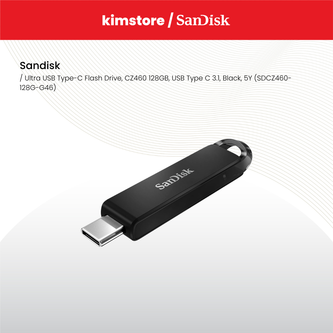 SanDisk Ultra USB Type-C Flash Drive, CZ460 128GB, USB Type C 3.1, Black, 5Y (SDCZ460-128G-G46)