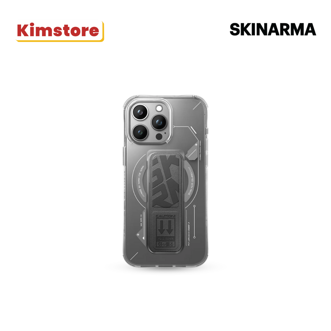 skinarma iphone 15 pro helio mag charge + grip stand grey