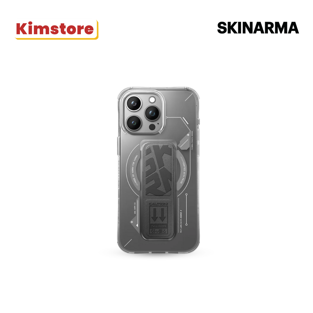 skinarma iphone 15 pro max helio mag charge + grip stand grey