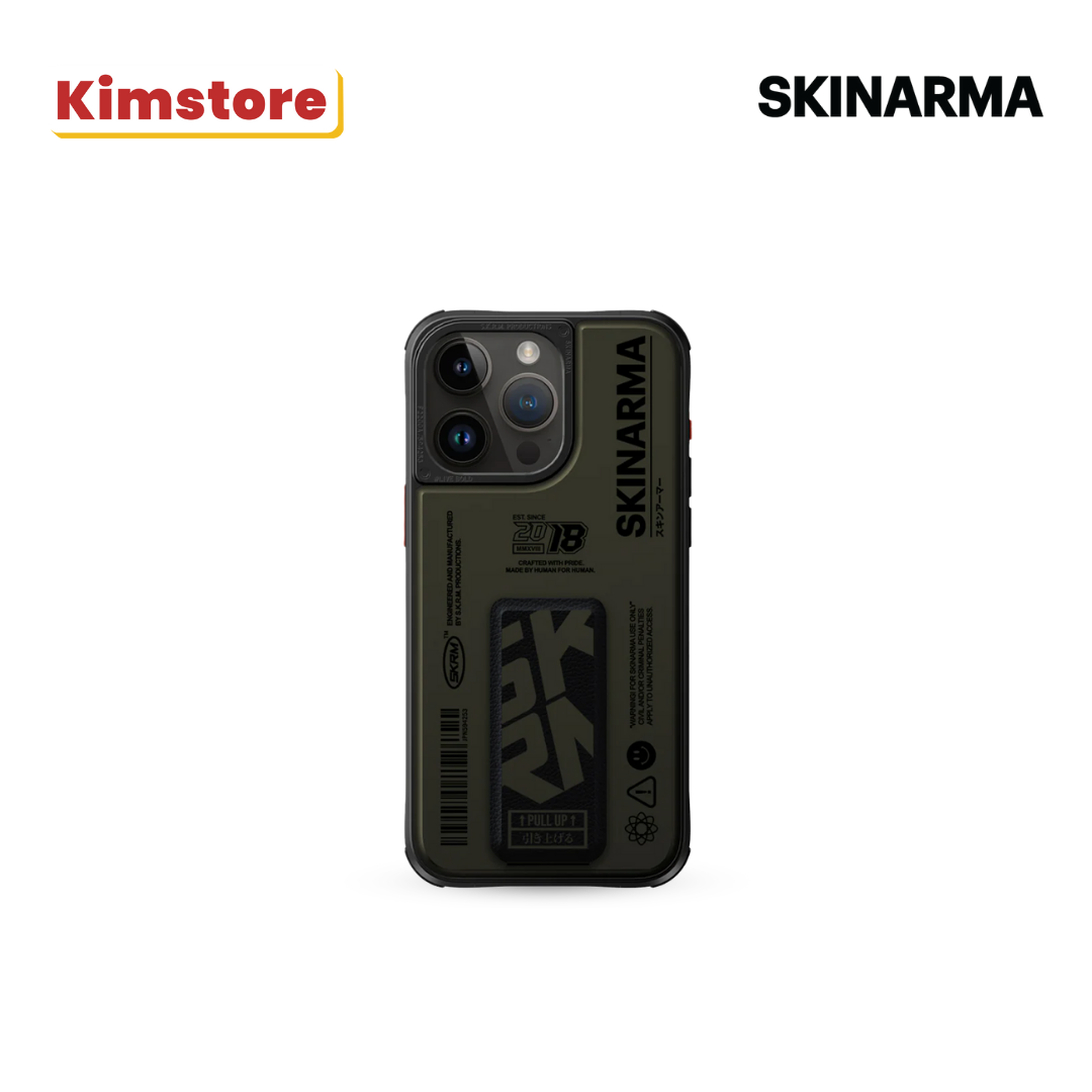 skinarma iphone 15 pro 6.7 2023 spunk mag charge + grip stand pewter green