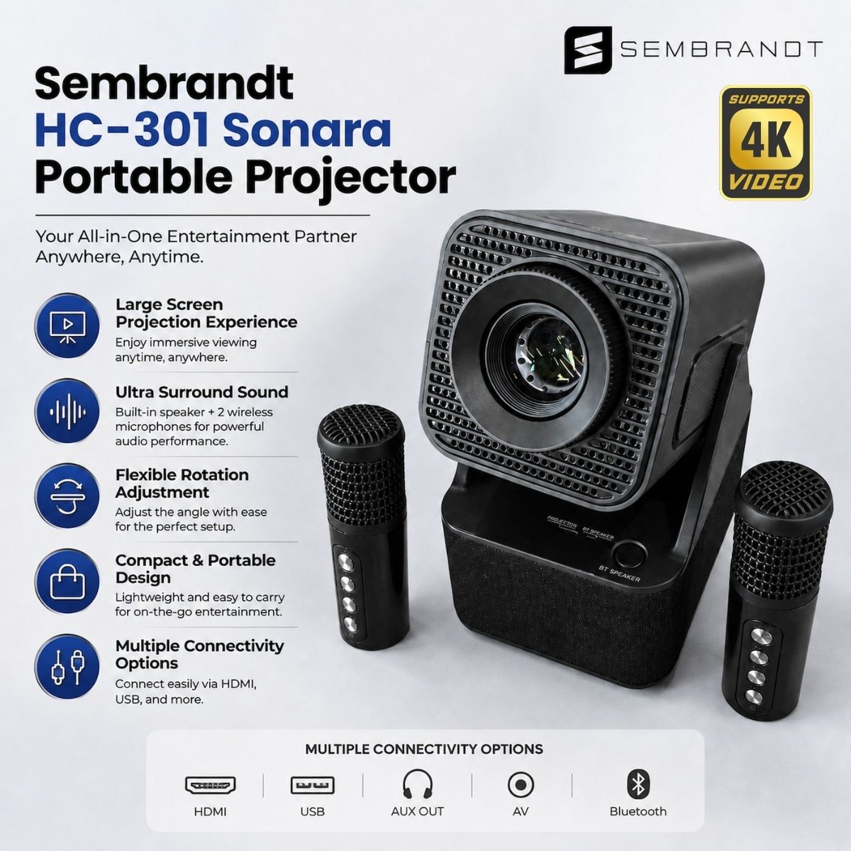 Sembrandt HC-301 Sonara 3-in-1 Portable Projector