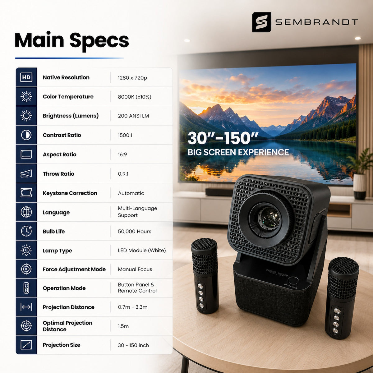 Sembrandt HC-301 Sonara 3-in-1 Portable Projector