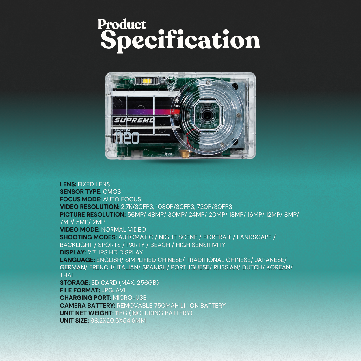 Supremo Neo Transparent 2K Digital Camera