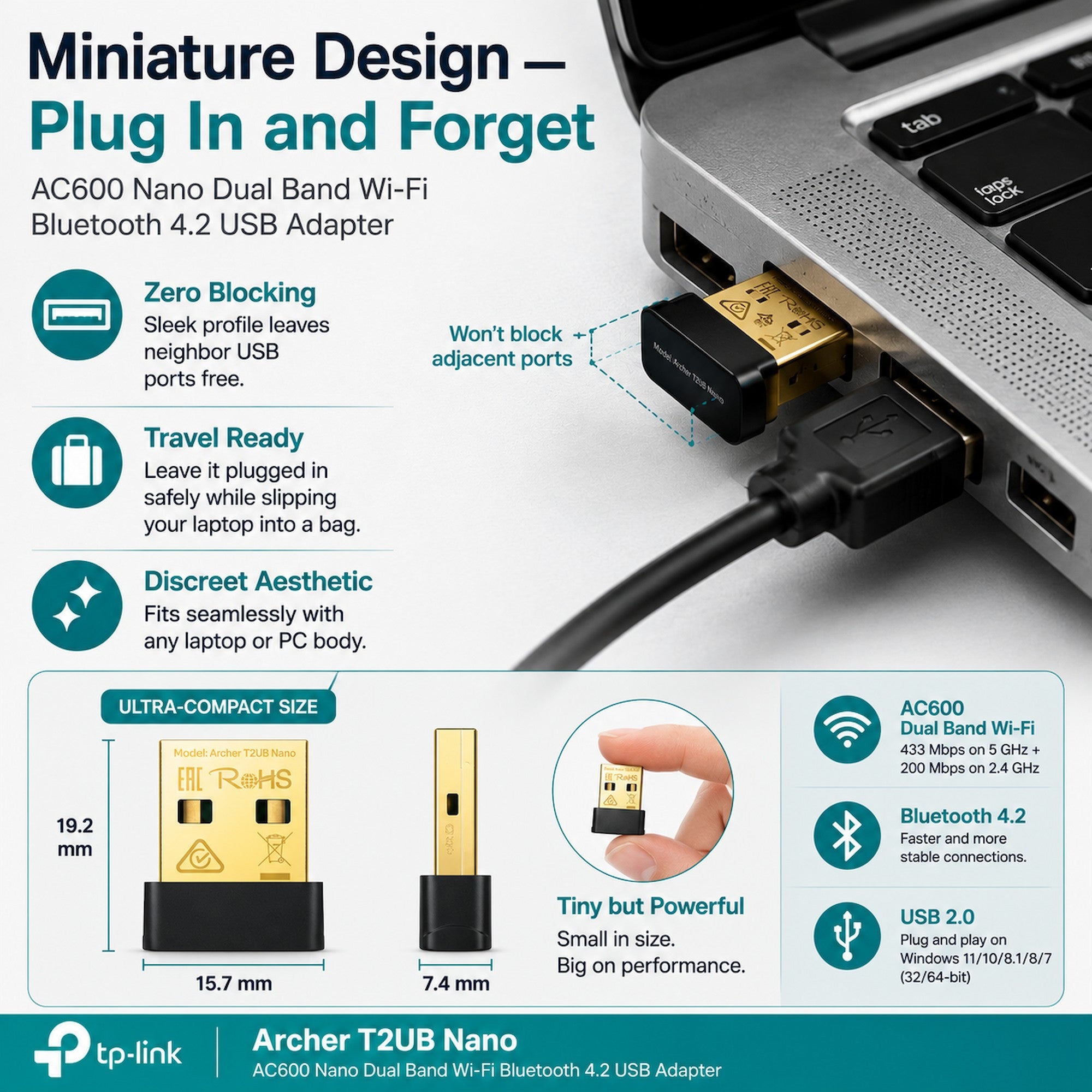 TP-Link Archer T2UB Nano AC600 Nano Dual Band Wi-Fi Bluetooth 4.2 USB Adapter [Pre-Order]