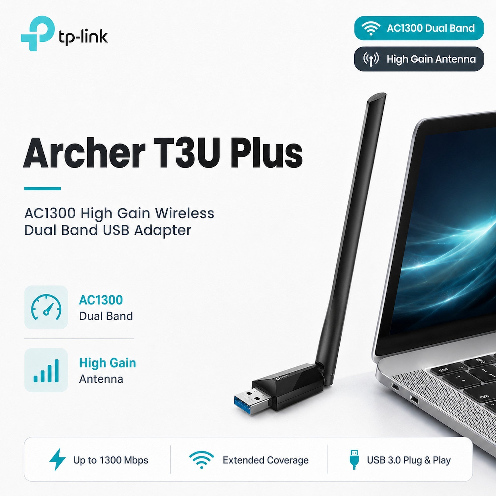 TP-Link Archer T3U Plus AC1300 High Gain Dual Band Wi-Fi USB Adapter [Pre-Order]