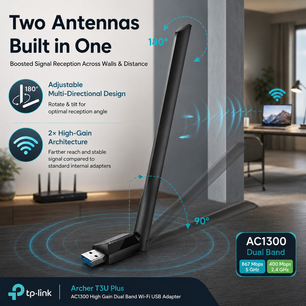 TP-Link Archer T3U Plus AC1300 High Gain Dual Band Wi-Fi USB Adapter [Pre-Order]
